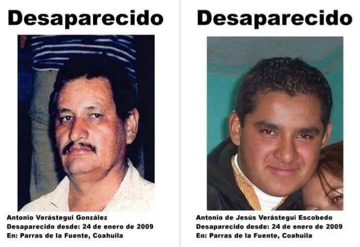 9 año de impunidad en la desaparición forzada de Antonio Verástegui González, y su hijo, Antonio de Jesús Verástegui Escobedo.